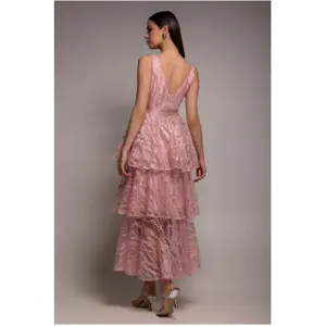 Kleid Damen Goddiva Embroidered Mesh Tiered image-1