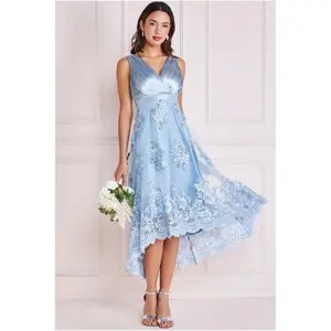 Asymmetrical V-Neck Satin Dress Women Goddiva image-1