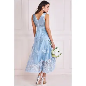 Asymmetrical V-Neck Satin Dress Women Goddiva image-2