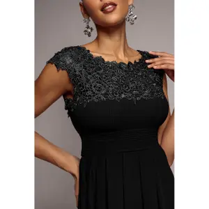 Women's Pleated Maxi Dress with Crochet Goddiva image-2