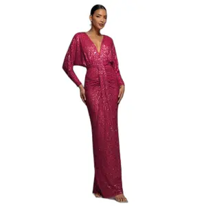 Pailletten Kleid V-Ausschnitt Damen Goddiva Maxi image-0