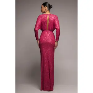 Pailletten Kleid V-Ausschnitt Damen Goddiva Maxi image-1