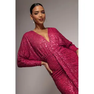 Pailletten Kleid V-Ausschnitt Damen Goddiva Maxi image-2