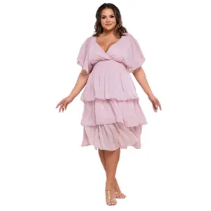 Jednokolorowa midi sukienka dopasowana z falbanami z lureksowej muśliny dla kobiet Goddiva image-0