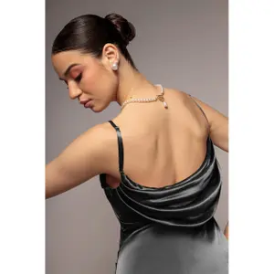 Satin Cowl Back Dress Women Goddiva image-2