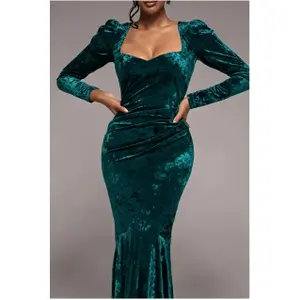 Maxi A-formet Velours Kjole til Kvinder Goddiva image-2