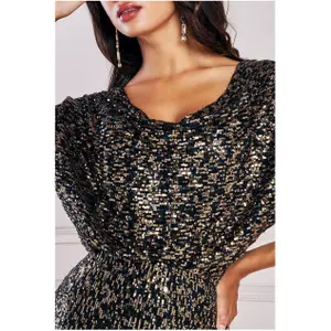 Satin-Kleid mit Partykragen und Pailletten Damen Goddiva image-2
