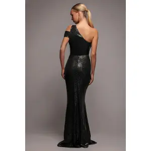 Robe Moulante Longa de Noite com Lantejoulas e com uma Só Alça Mulher Goddiva image-1