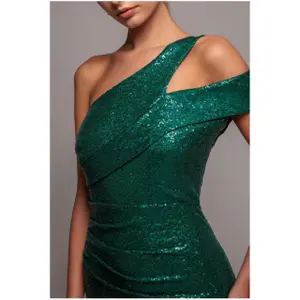 Robe Moulante Longa de Noite com Lantejoulas e com uma Só Alça Mulher Goddiva image-2