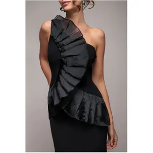 Robe moulante plissée en éventail à une épaule femme Goddiva image-3