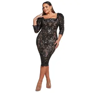 Eng anliegendes Kleid mit quadratischem Kragen, Damen Goddiva Midi image-0