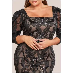 Eng anliegendes Kleid mit quadratischem Kragen, Damen Goddiva Midi image-2