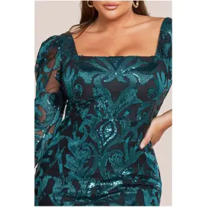 Eng anliegendes Kleid mit quadratischem Kragen, Damen Goddiva Midi image-2