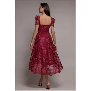 Robe asymétrique en dentelle brodée femme Goddiva Midi image-1