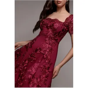 Robe asymétrique en dentelle brodée femme Goddiva Midi image-2