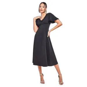 Vestido midi com mangas largas e borda de babados mulher Goddiva image-0