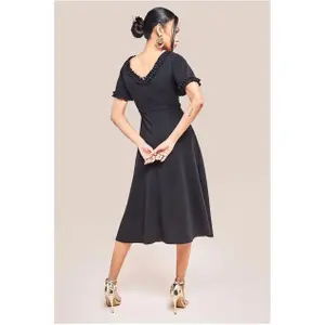 Vestido midi com mangas largas e borda de babados mulher Goddiva image-1