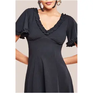 Vestido midi com mangas largas e borda de babados mulher Goddiva image-2