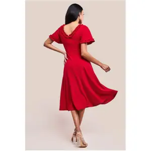 Vestido midi com mangas largas e borda de babados mulher Goddiva image-1