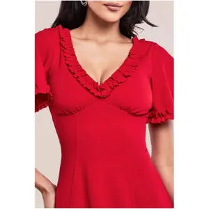 Vestido midi com mangas largas e borda de babados mulher Goddiva image-2