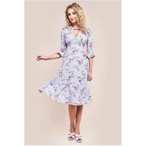 Robe mi-longue à manches évasées et imprimé floral femme Goddiva image-1