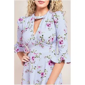Robe mi-longue à manches évasées et imprimé floral femme Goddiva image-3