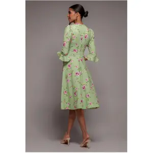 Robe mi-longue à manches évasées et imprimé floral femme Goddiva image-2