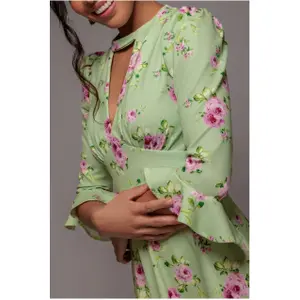 Robe mi-longue à manches évasées et imprimé floral femme Goddiva image-3
