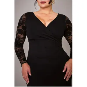 Robe moulante portefeuille femme Goddiva Scuba & Lace image-2