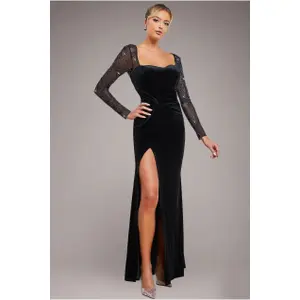 Damen-Textilkleid aus Samt Goddiva Hotfix A-line image-1