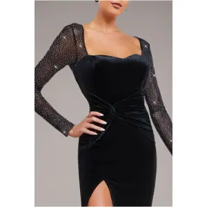 Damen-Textilkleid aus Samt Goddiva Hotfix A-line image-3