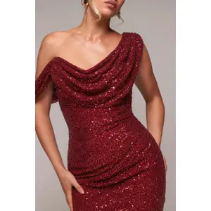 Asymmetrical Sequin Dress with Cowl Neck Women Goddiva Midi image-2