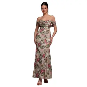 Long Chiffon Cowl Neck Dress Women Goddiva Maxi