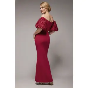 Langes, figurbetontes Kleid mit schulterfreien Trägern und Puffärmeln Damen Goddiva image-1