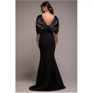 Vestido ajustado largo con hombros al aire y lazo en la espalda mujer Goddiva Scuba image-1
