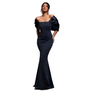 Vestido ajustado largo con hombros al aire y lazo en la espalda mujer Goddiva Scuba image-0