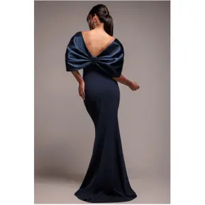 Vestido ajustado largo con hombros al aire y lazo en la espalda mujer Goddiva Scuba image-1