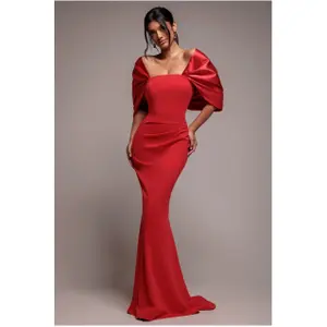 Vestido ajustado largo con hombros al aire y lazo en la espalda mujer Goddiva Scuba image-1