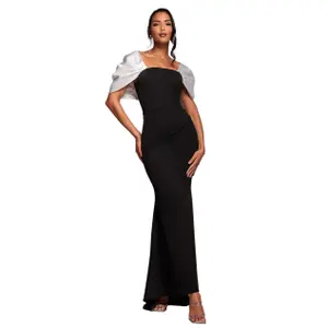 Off-the-Shoulder Dress with Contrast Bow Women Goddiva Scuba