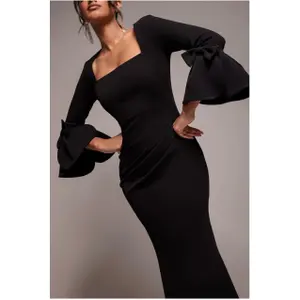 Langærmet tætsiddende kjole med flæser og bærestrop kvinde Goddiva image-3