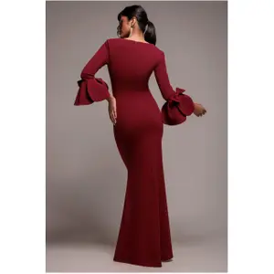 Langærmet tætsiddende kjole med flæser og bærestrop kvinde Goddiva image-1