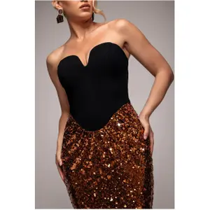 Women's Strapless Dress in Crepe and Sequins Goddiva Scuba image-2