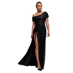 Langes Kleid mit schulterfreiem Design und Kordelzug für Damen Goddiva image-0
