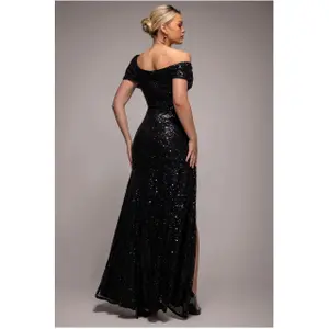 Langes Kleid mit schulterfreiem Design und Kordelzug für Damen Goddiva image-1