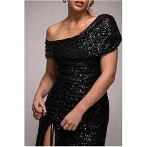 Langes Kleid mit schulterfreiem Design und Kordelzug für Damen Goddiva image-2
