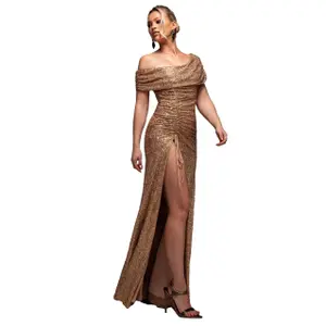 Langes Kleid mit schulterfreiem Design und Kordelzug für Damen Goddiva image-2