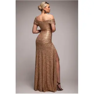 Langes Kleid mit schulterfreiem Design und Kordelzug für Damen Goddiva image-1