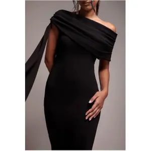 Lång Asymmetrisk Bodycon Klänning med Bälte Dam Goddiva image-2