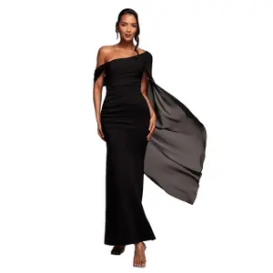 Robe asymétrica de muselina y scuba mujer Goddiva Maxi