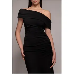 Maxi Plisseret Asymmetrisk Bardot Skærpet Og Udbredt Kjole Kvinde Goddiva image-2